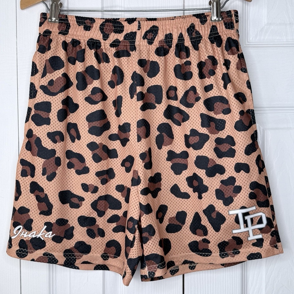 Inaka Power‎ Leopard Print Mesh Shorts Brown Size Medium IP Gym Rare NWOT